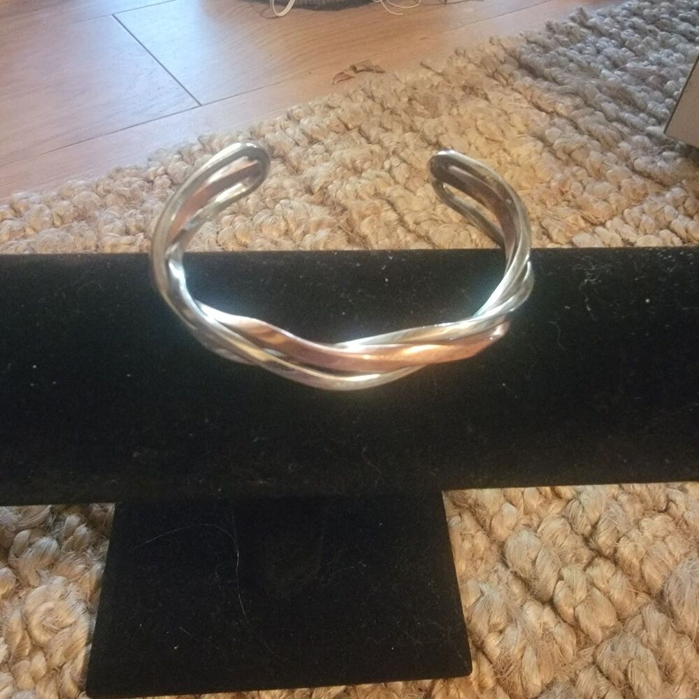 Men's Copper& Stainless Steel Braided Cuff Bracelet Non-Magnetic Pure Metals 7"+